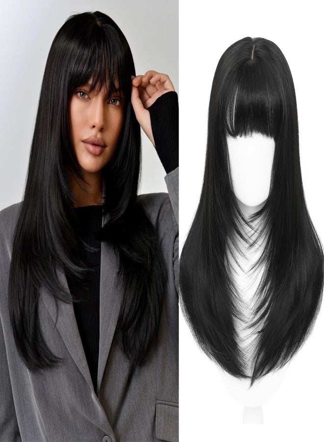ELEVAVE Hair Toppers for Women with Thinning Hair, 20 Inch Toppers Hairpieces for Women Clip in Bangs 360° 3D Realistic Scalp (Black, Wispy Bangs) - Image 1